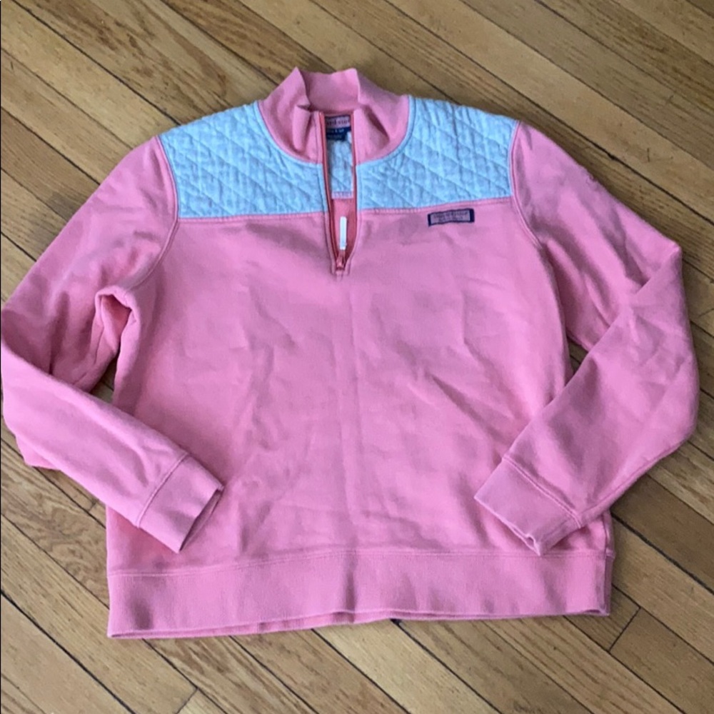 Vineyard vines 1/4 zip size L gray and pink EUC